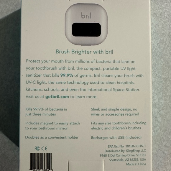 Bril UV-C Toothbrush Sanitizer, Portable Sterilizer, Cover, Holder, Case - Picture 2 of 2